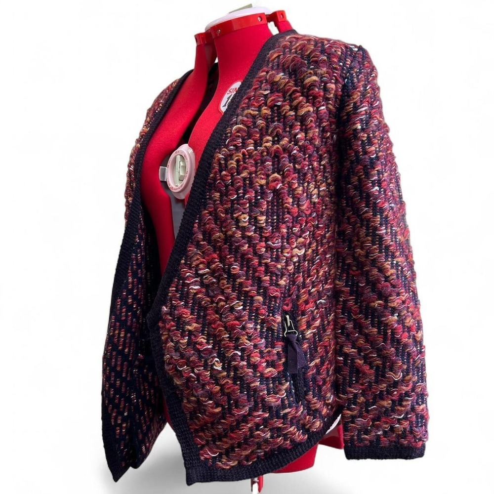 Asymmetrical Open Front Cotton Mohair Blend Multicolor Knit Cardigan Pockets